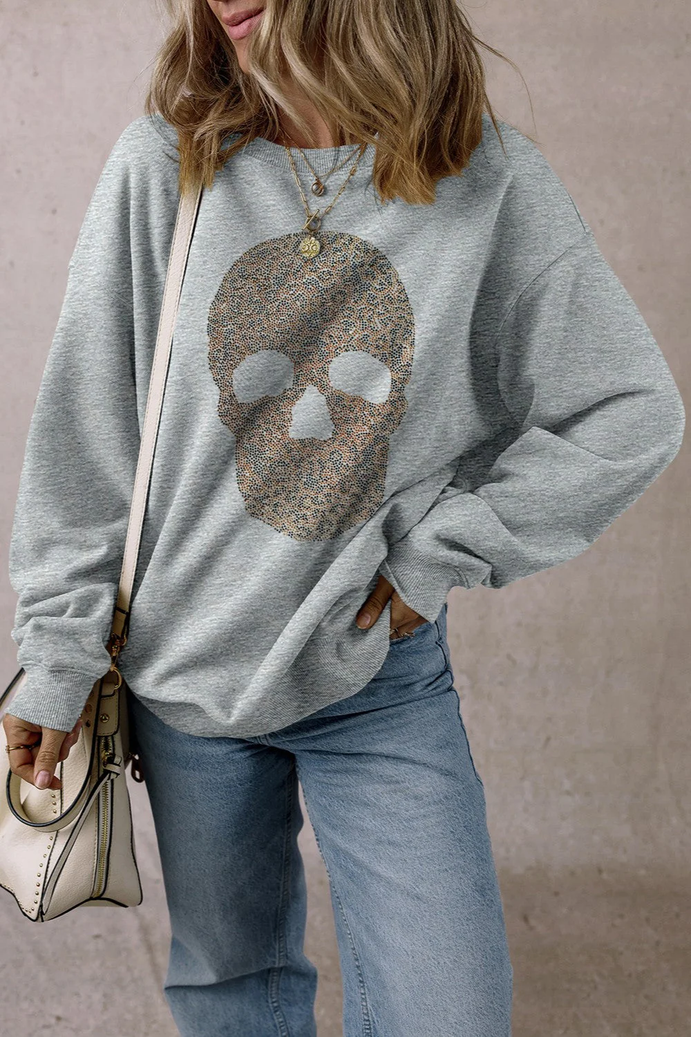 Skull Round Neck Long Sleeve Sweatshirt - Image 4