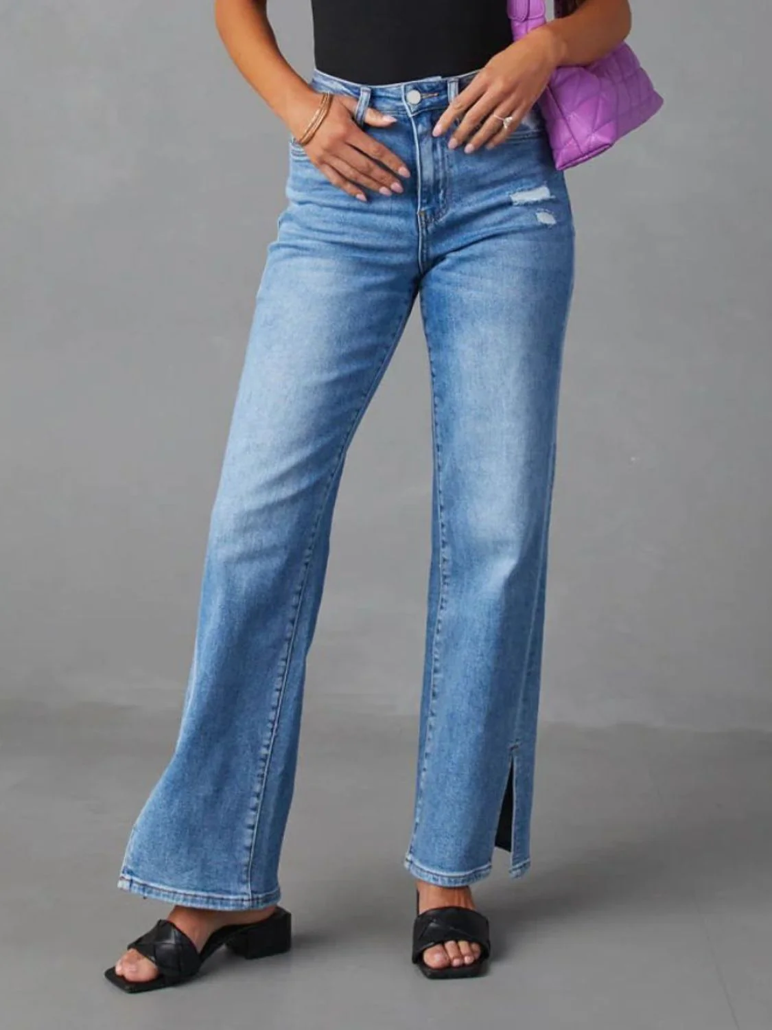 Slit Buttoned Jeans with Pockets - Image 2