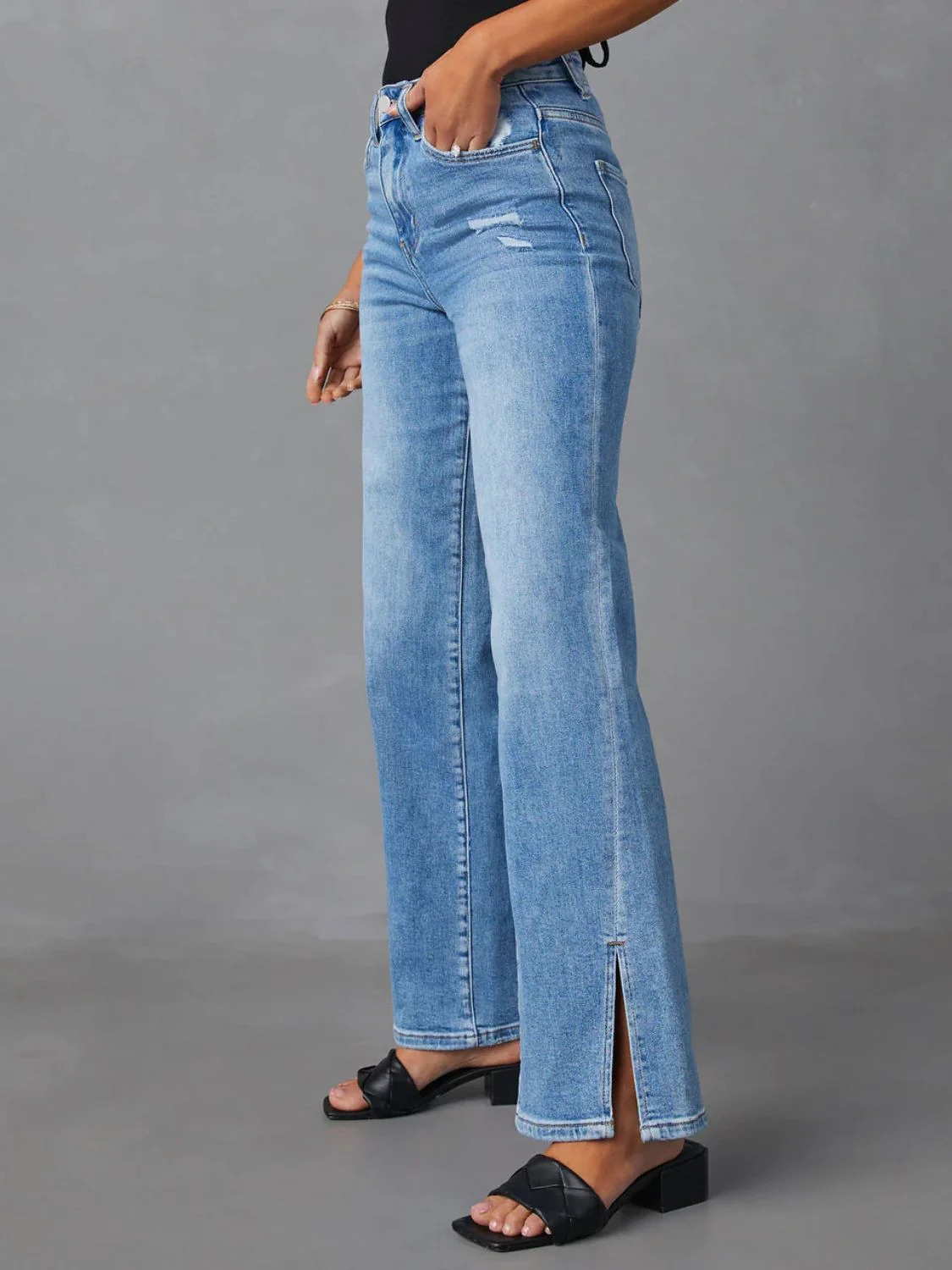 Slit Buttoned Jeans with Pockets - Image 5
