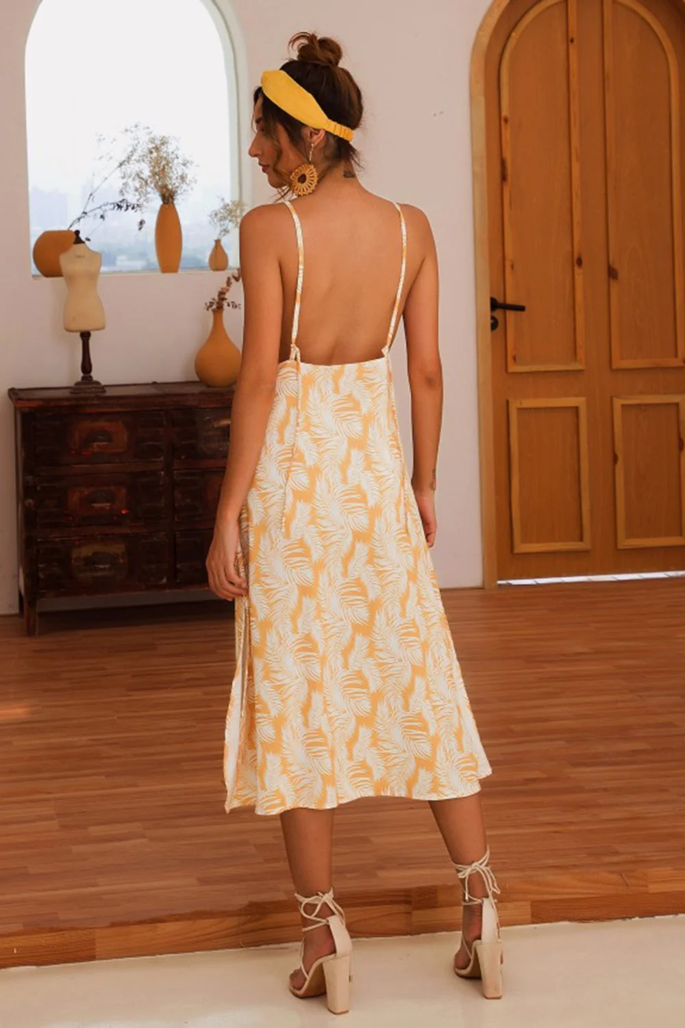 Slit Crisscross Printed Sleeveless Cami Dress - Image 3