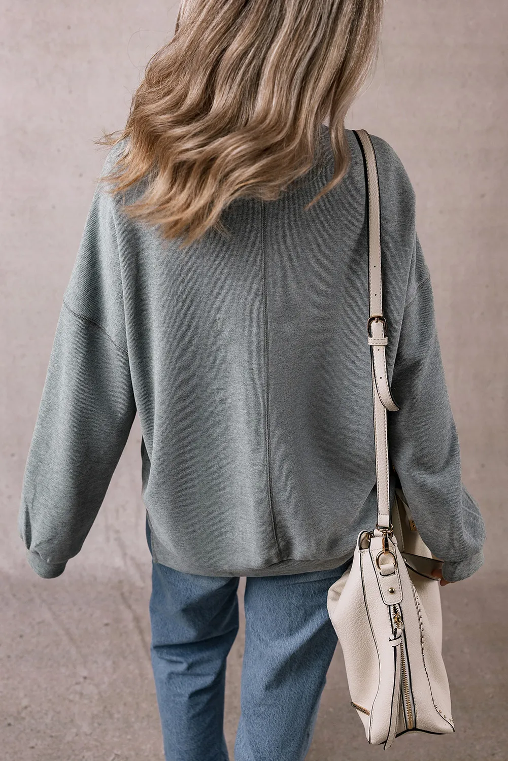 Slit Round Neck Long Sleeve Sweatshirt - Image 5
