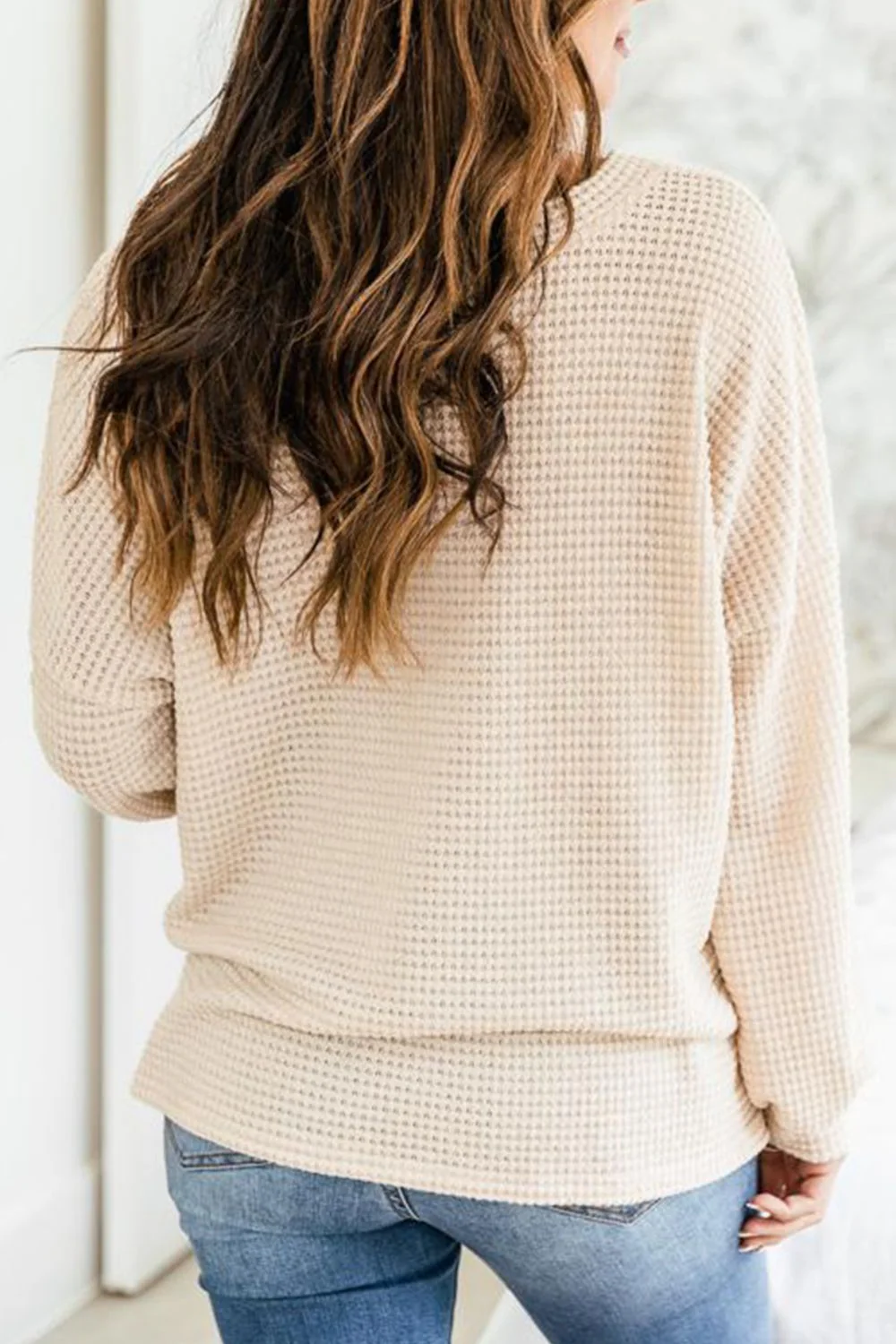 Slit Waffle Knit Long Sleeve T-Shirt - Image 2