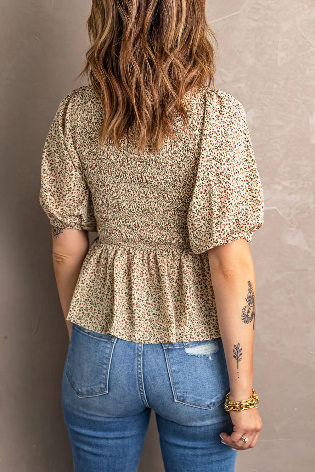 Smocked Balloon Sleeve Peplum Blouse - Image 8