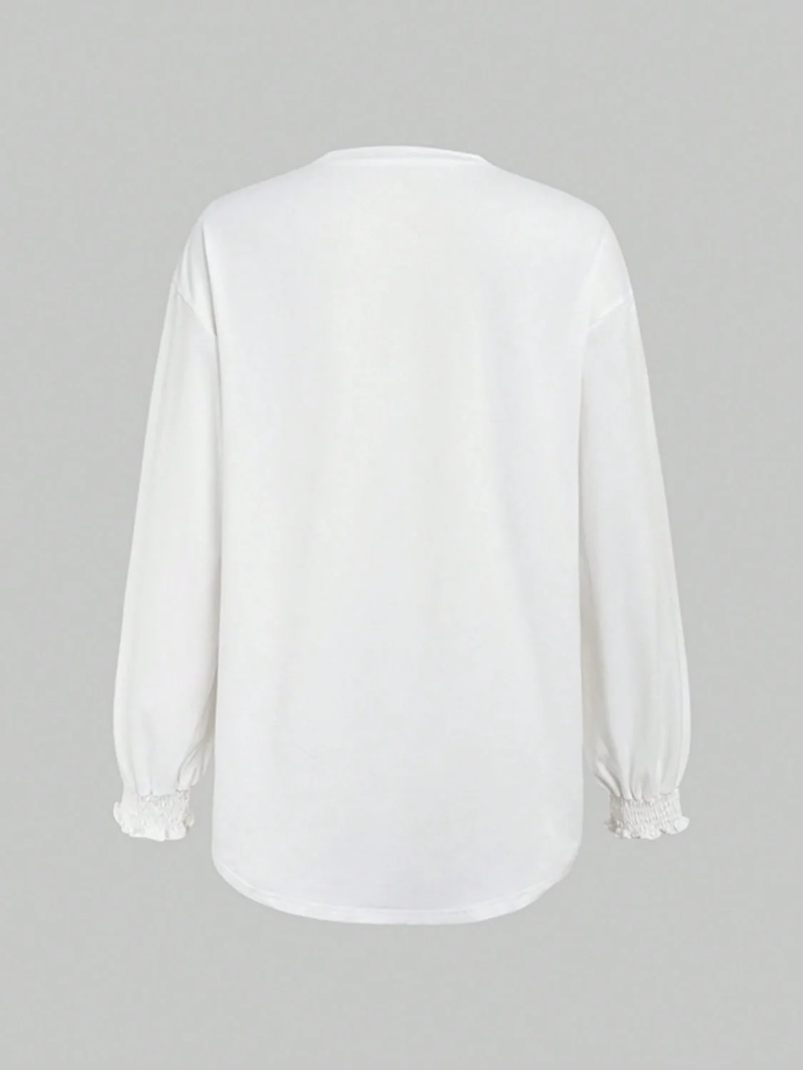 Smocked Cuff Round Neck Long Sleeve T-Shirt - Image 2