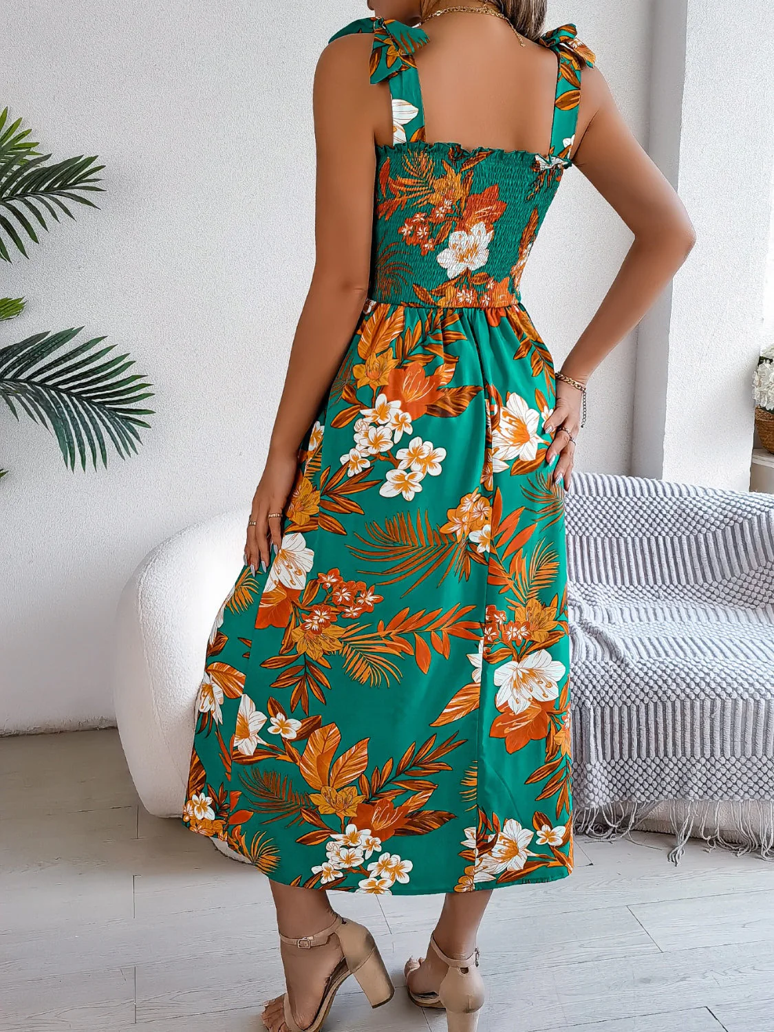 Smocked Floral Tie Shoulder Cami Dress - Image 4