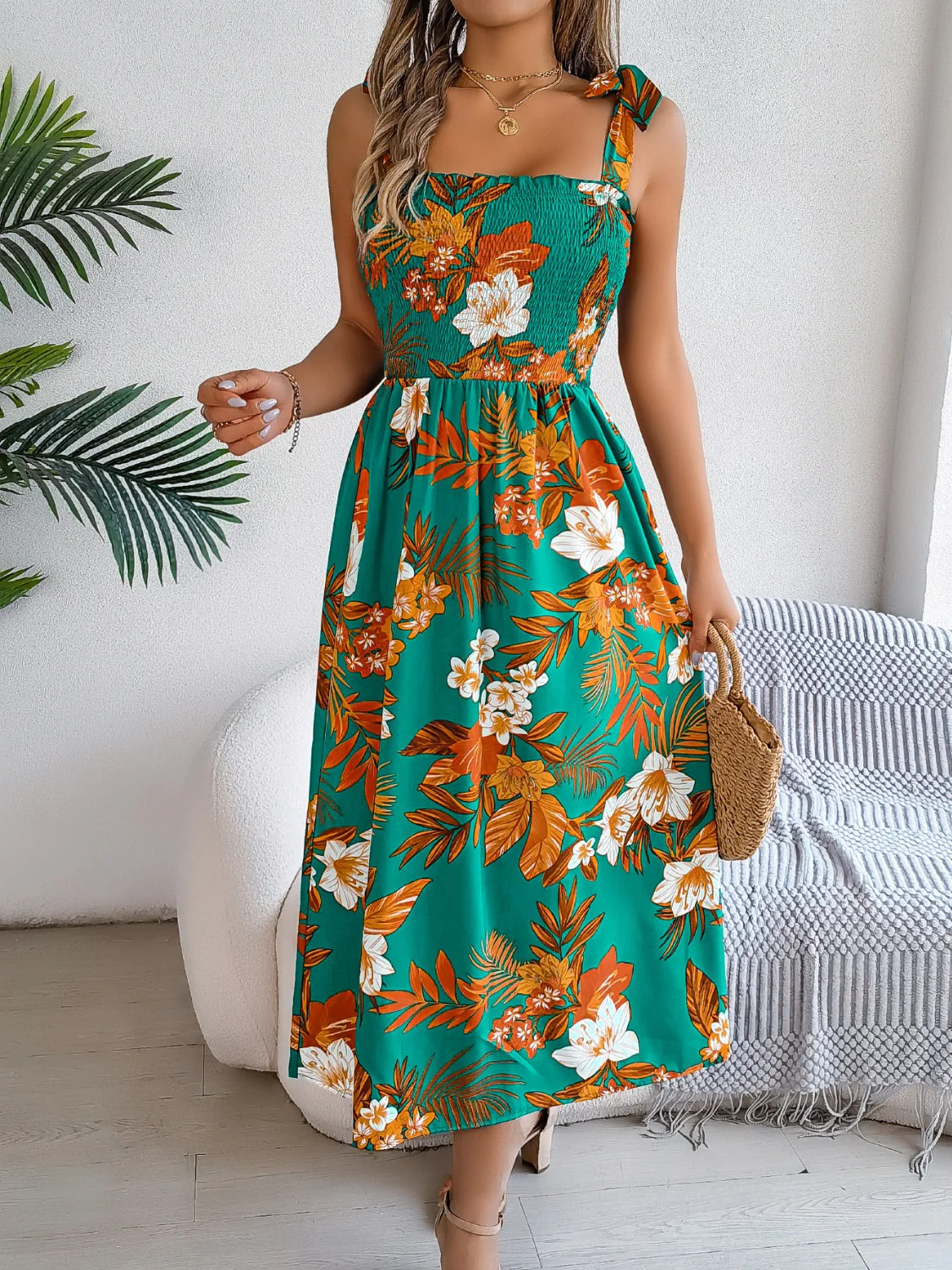 Smocked Floral Tie Shoulder Cami Dress - Image 5