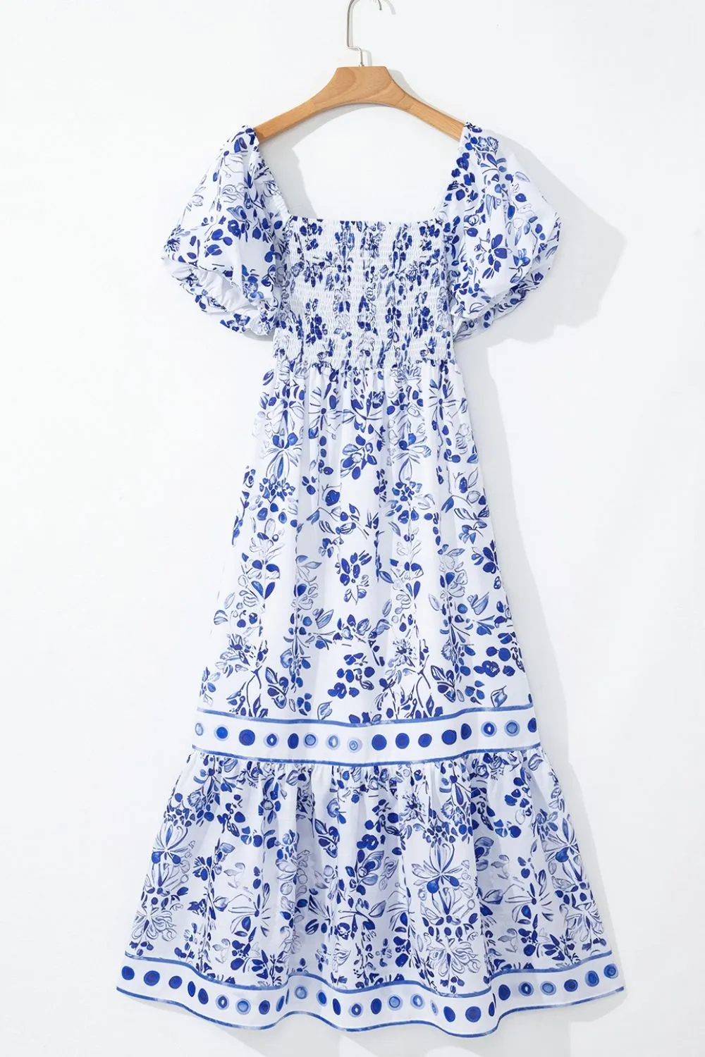 Smocked Printed Square Neck Puff Sleeve Dress - Image 4