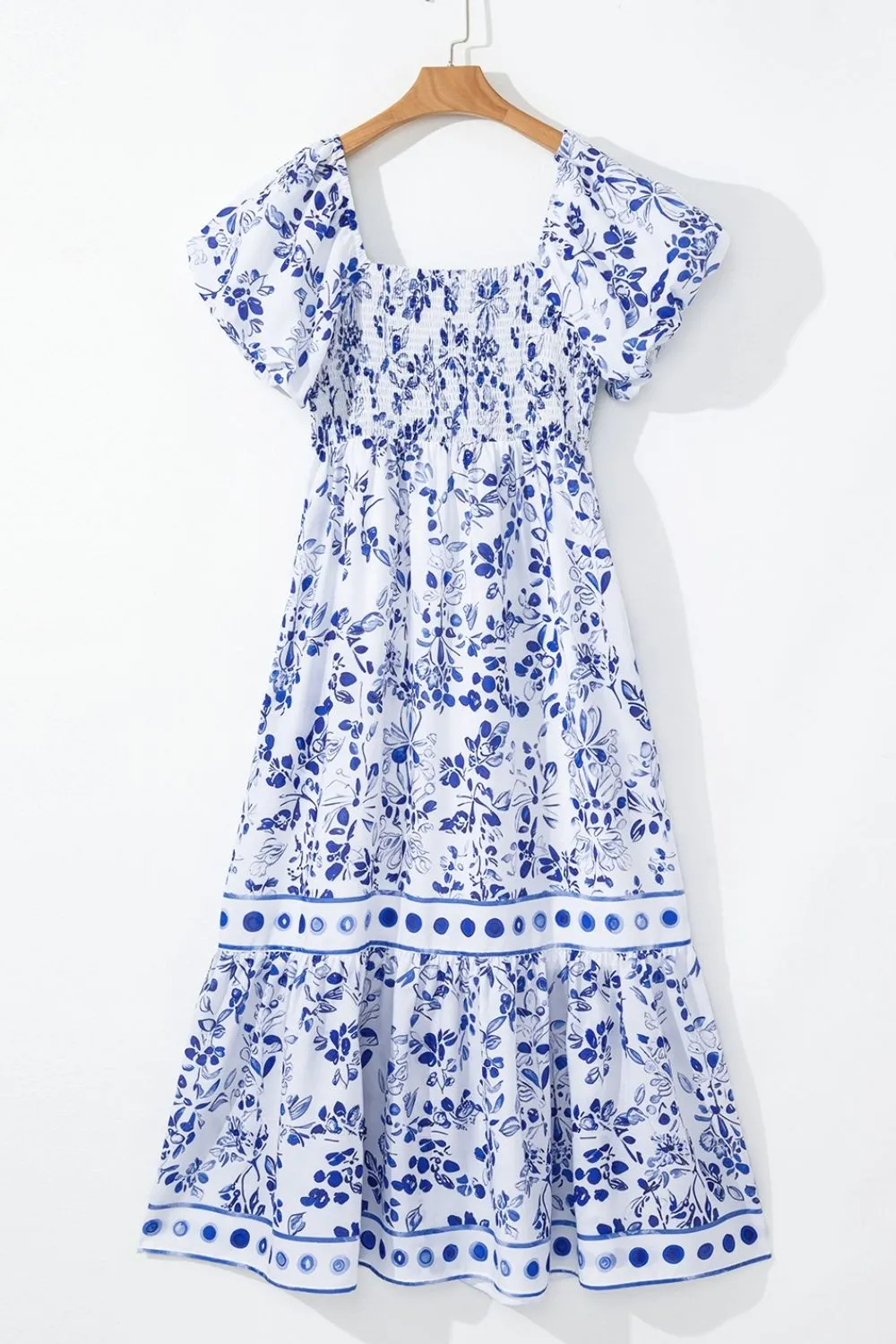 Smocked Printed Square Neck Puff Sleeve Dress - Image 5