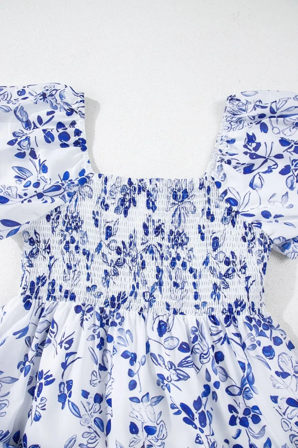 Smocked Printed Square Neck Puff Sleeve Dress - Image 6