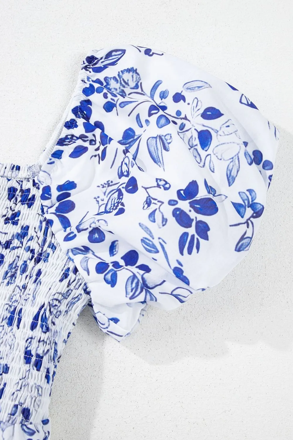Smocked Printed Square Neck Puff Sleeve Dress - Image 9
