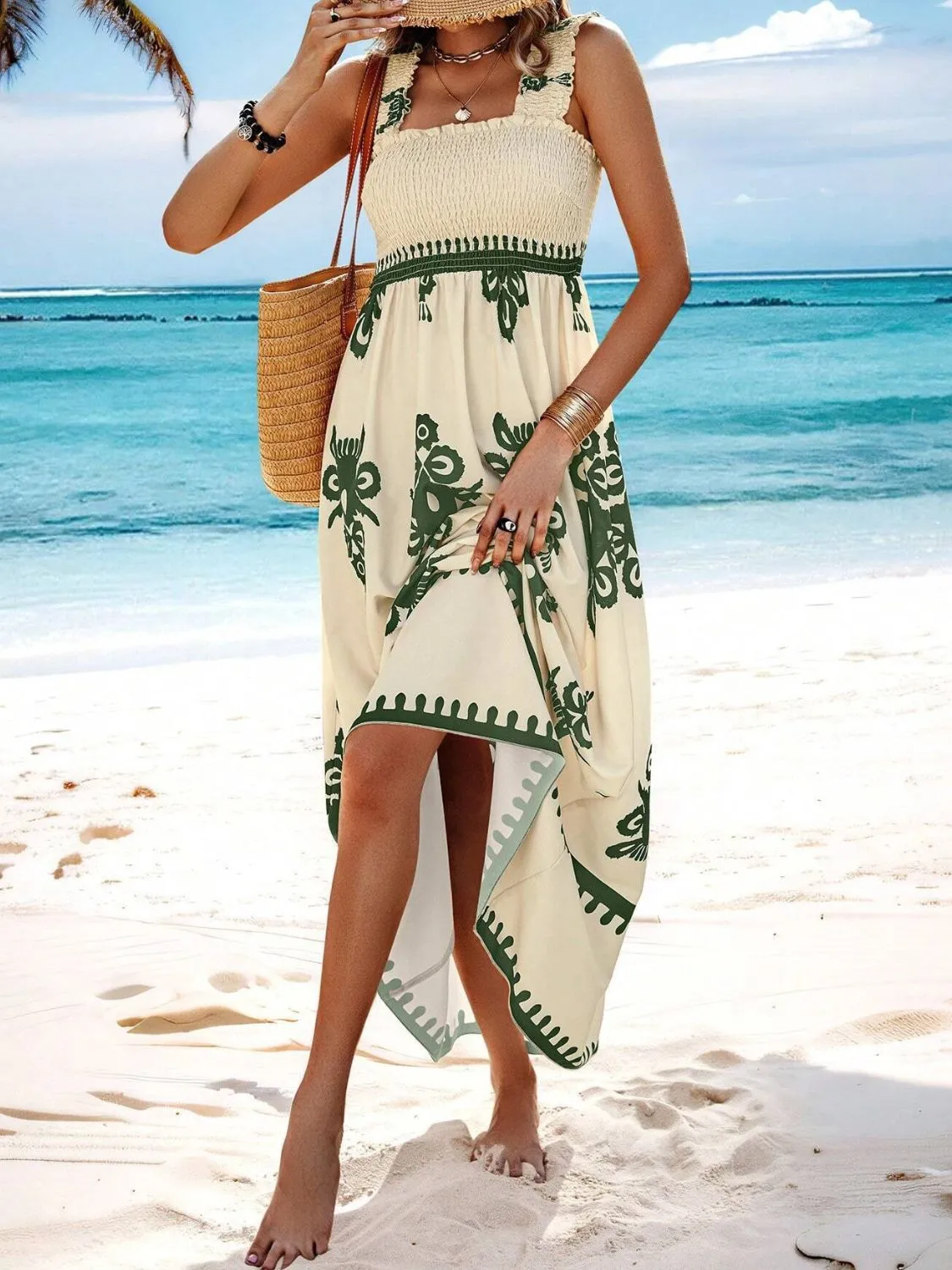 Smocked Printed Wide Strap Maxi Dress - Image 12
