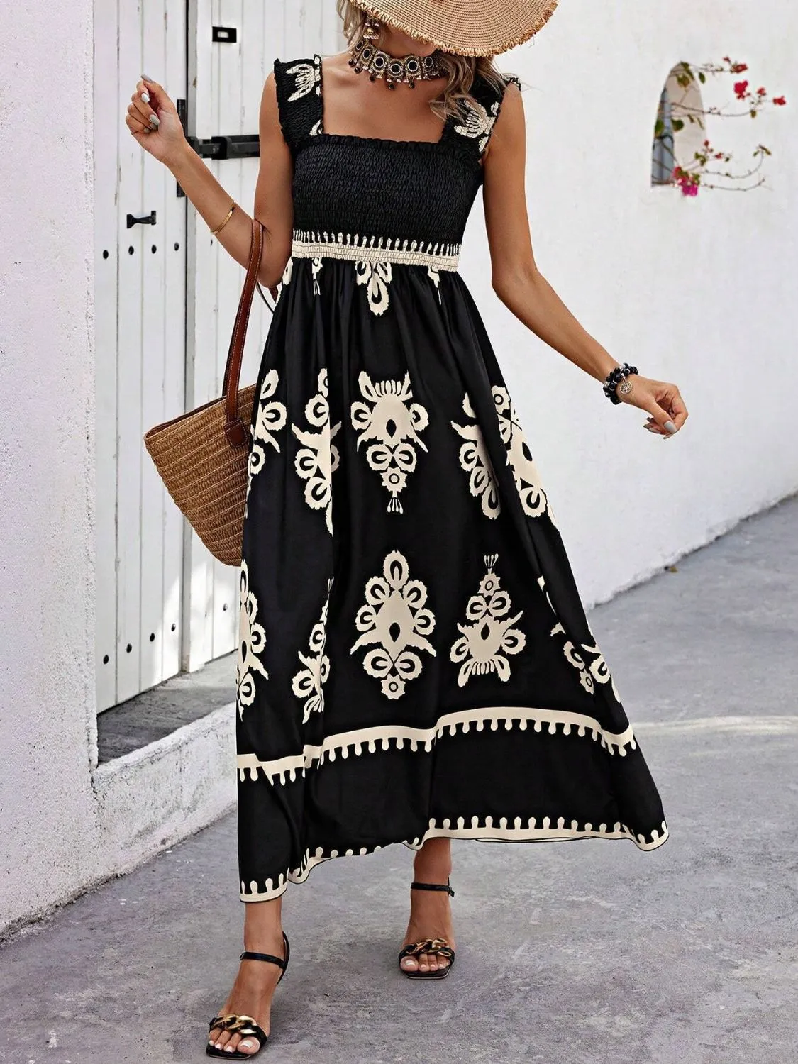 Smocked Printed Wide Strap Maxi Dress - Image 2