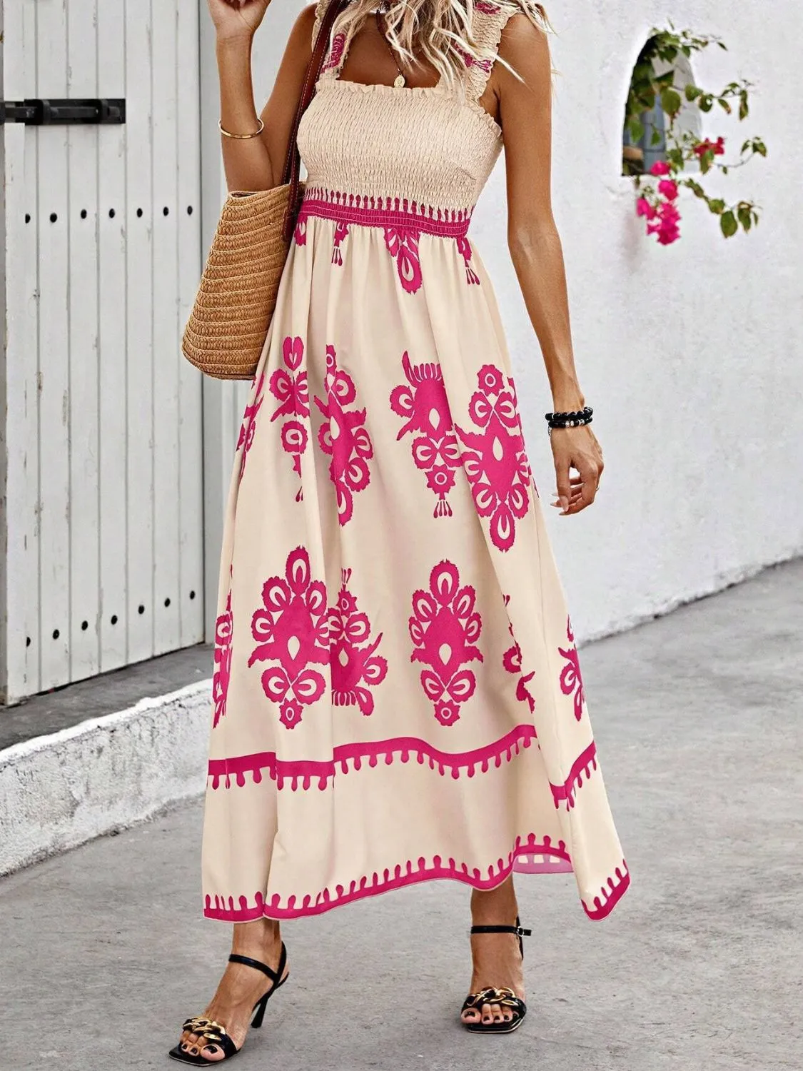 Smocked Printed Wide Strap Maxi Dress - Image 23
