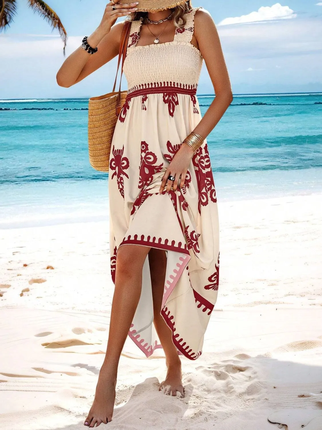 Smocked Printed Wide Strap Maxi Dress - Image 28