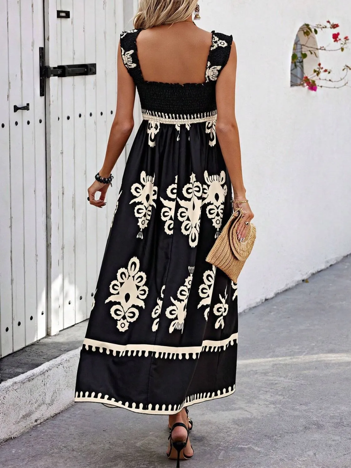Smocked Printed Wide Strap Maxi Dress - Image 5