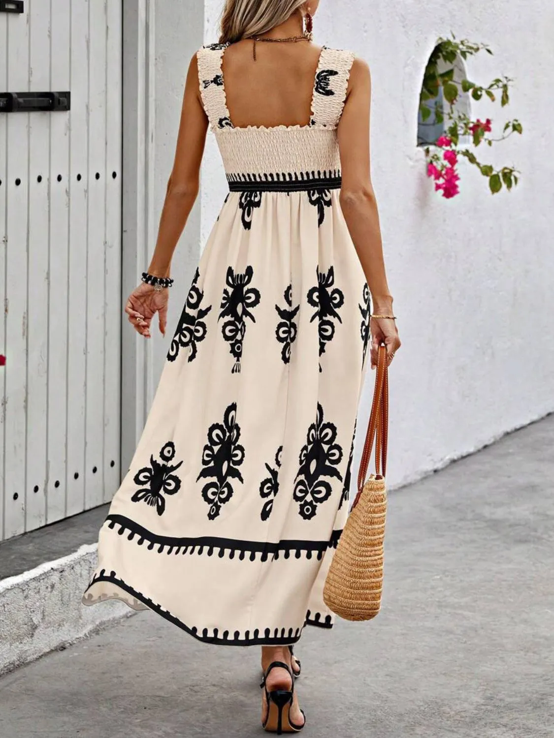 Smocked Printed Wide Strap Maxi Dress - Image 9