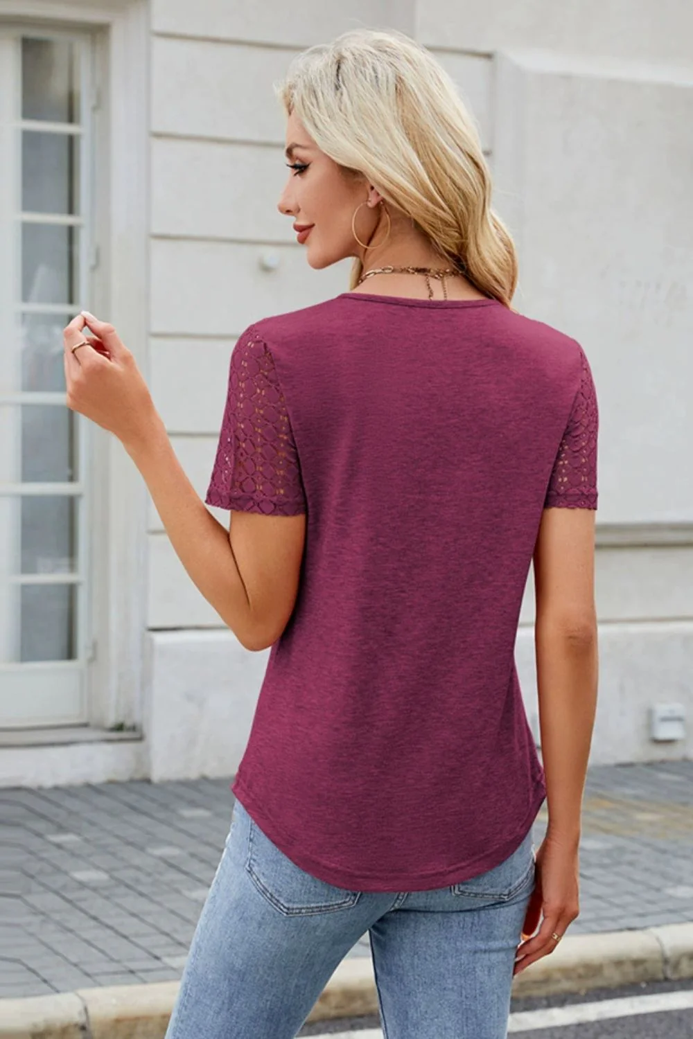 Smocked Round Neck Short Sleeve T-Shirt - Image 6