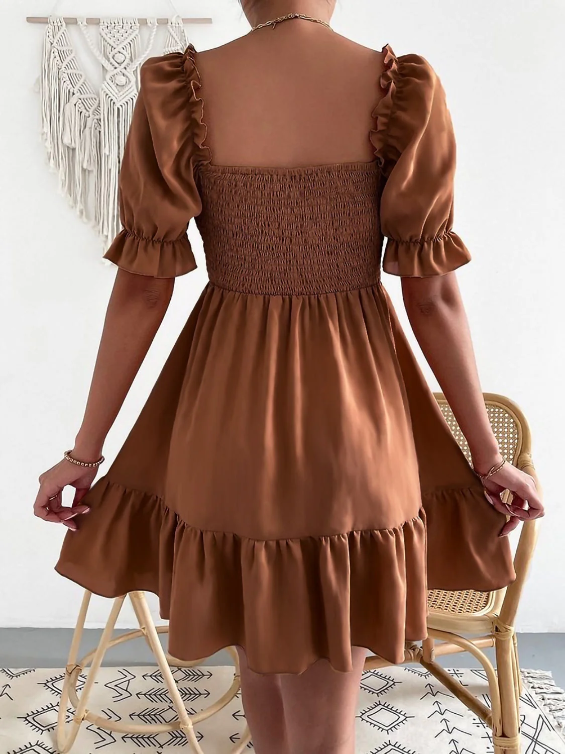 Smocked Square Neck Short Sleeve Dress - Image 14