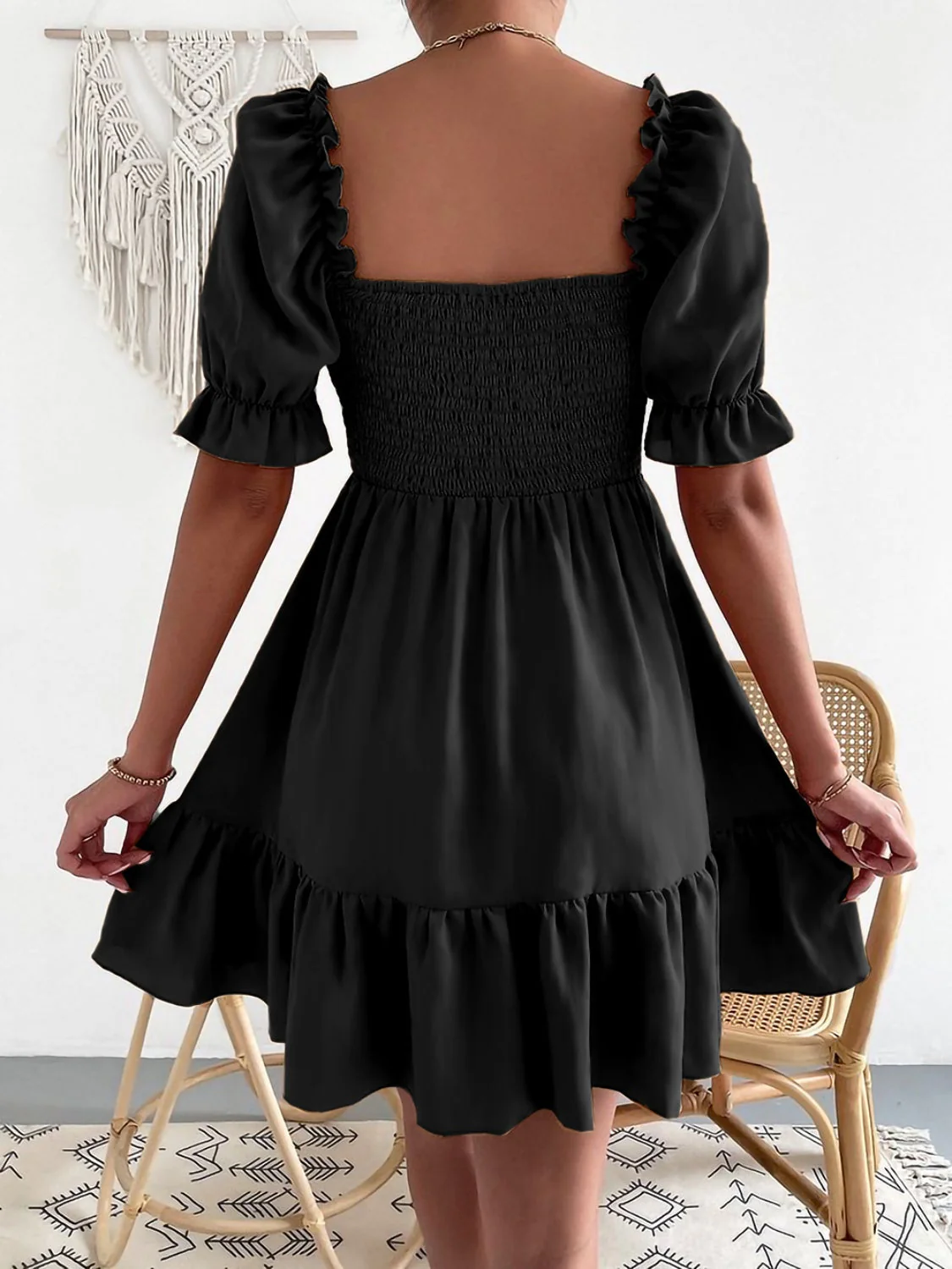Smocked Square Neck Short Sleeve Dress - Image 18