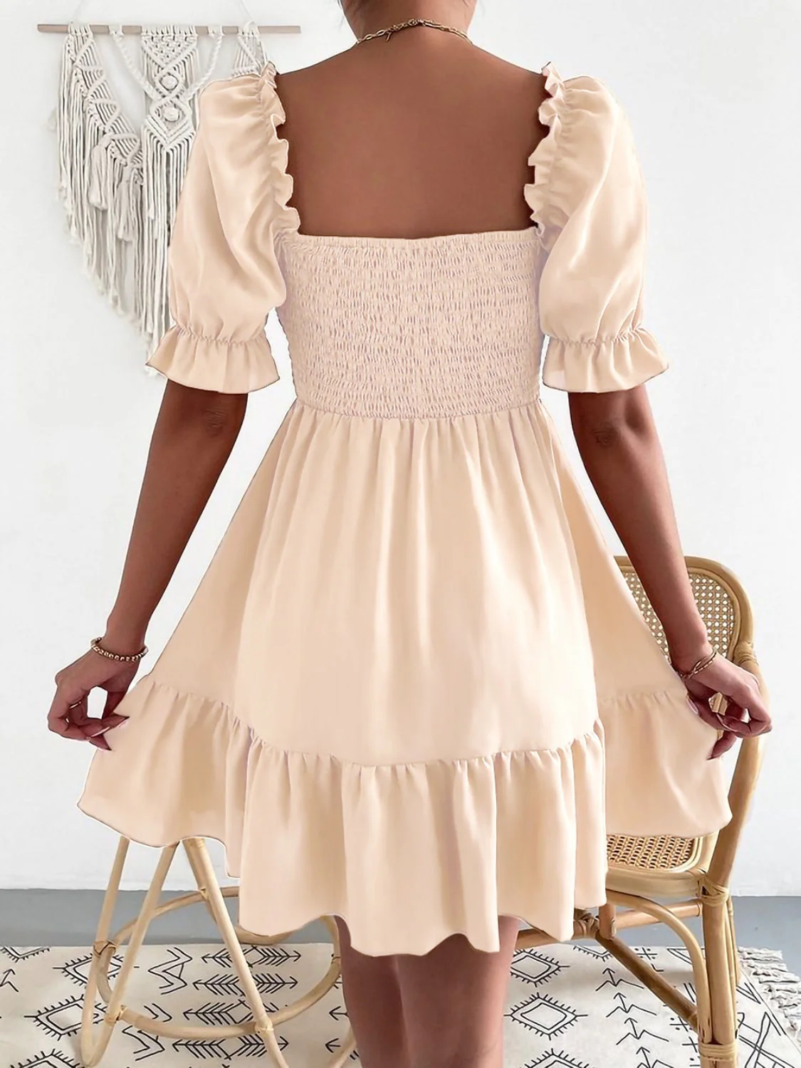 Smocked Square Neck Short Sleeve Dress - Image 6