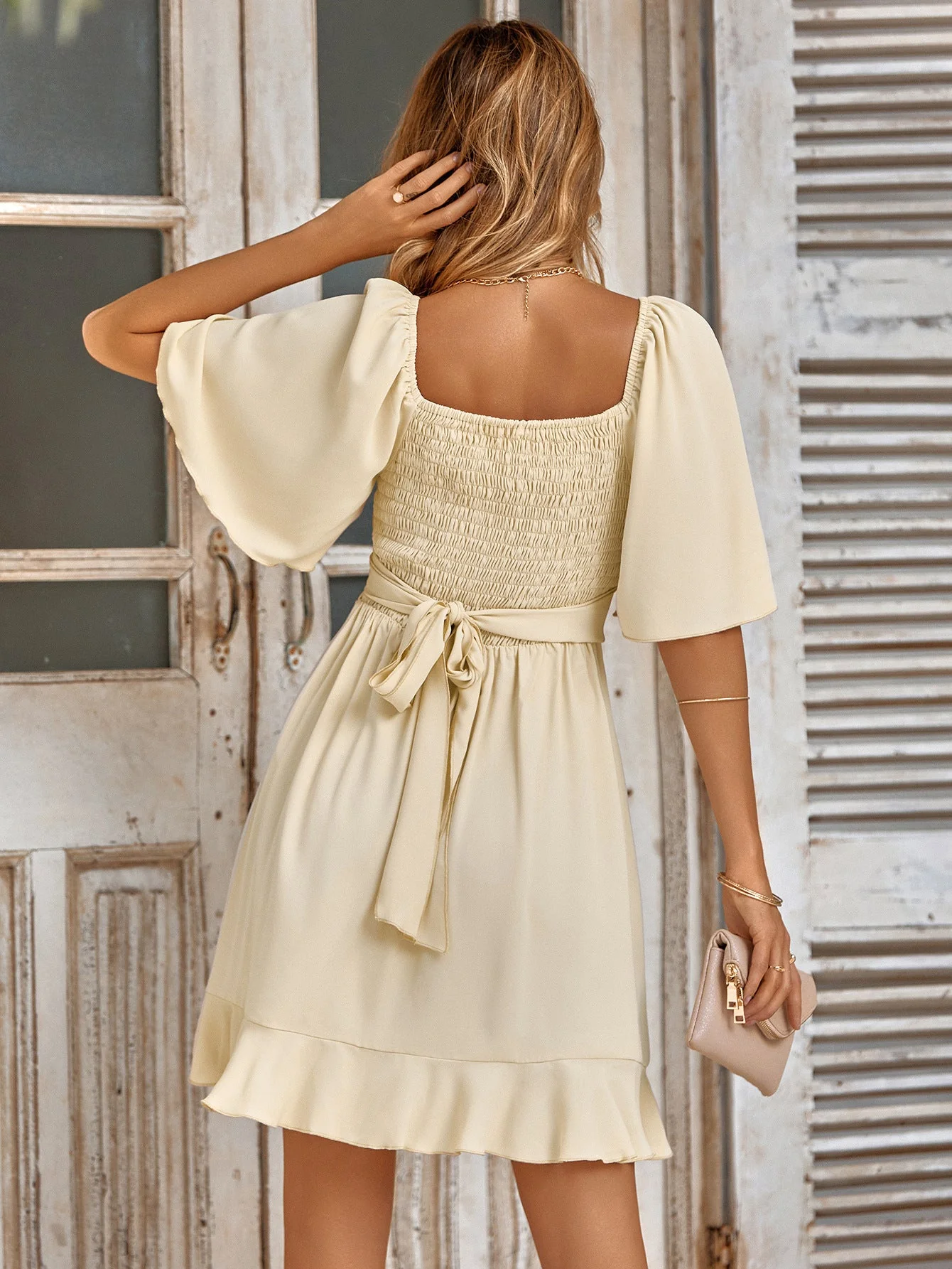 Smocked Tie Back Ruffle Hem Dress - Image 2