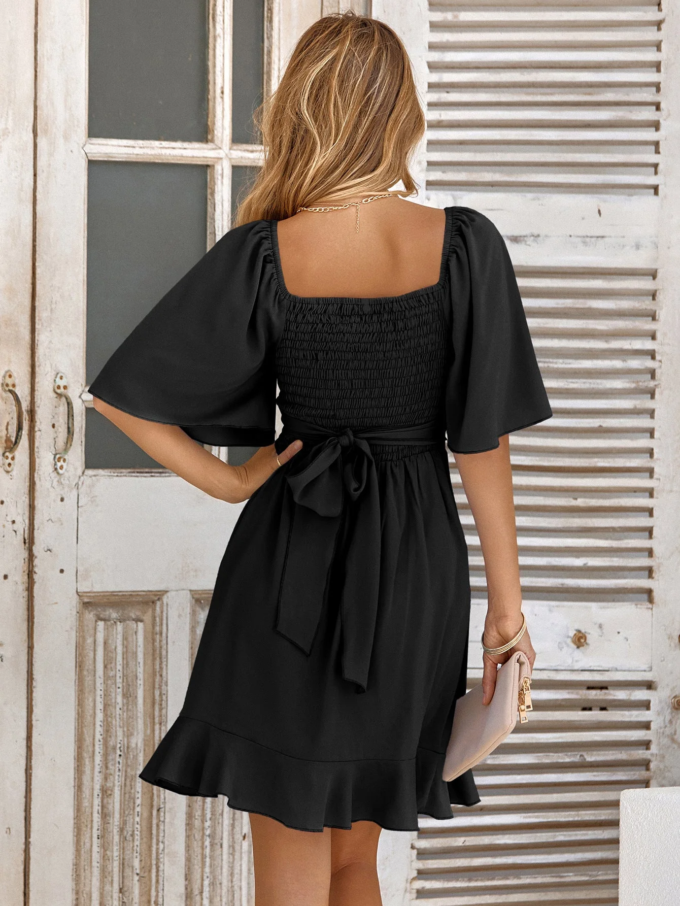 Smocked Tie Back Ruffle Hem Dress - Image 6