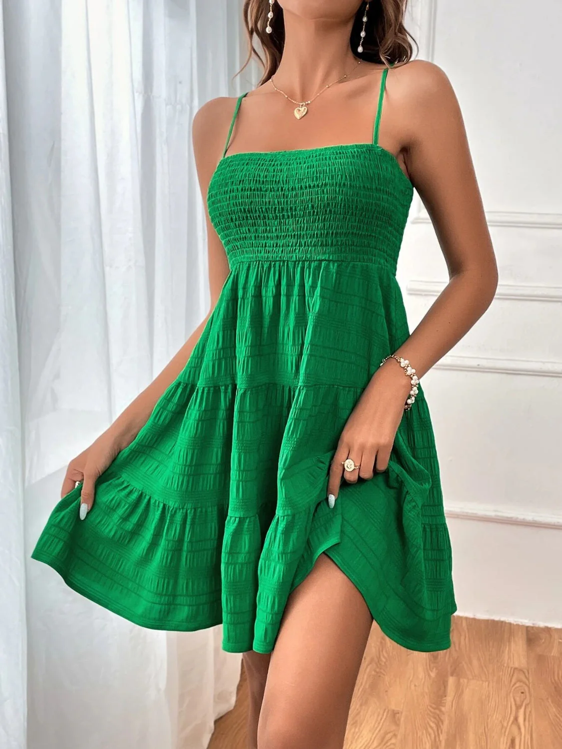 Smocked Tiered Sleeveless Mini Dress - Image 12