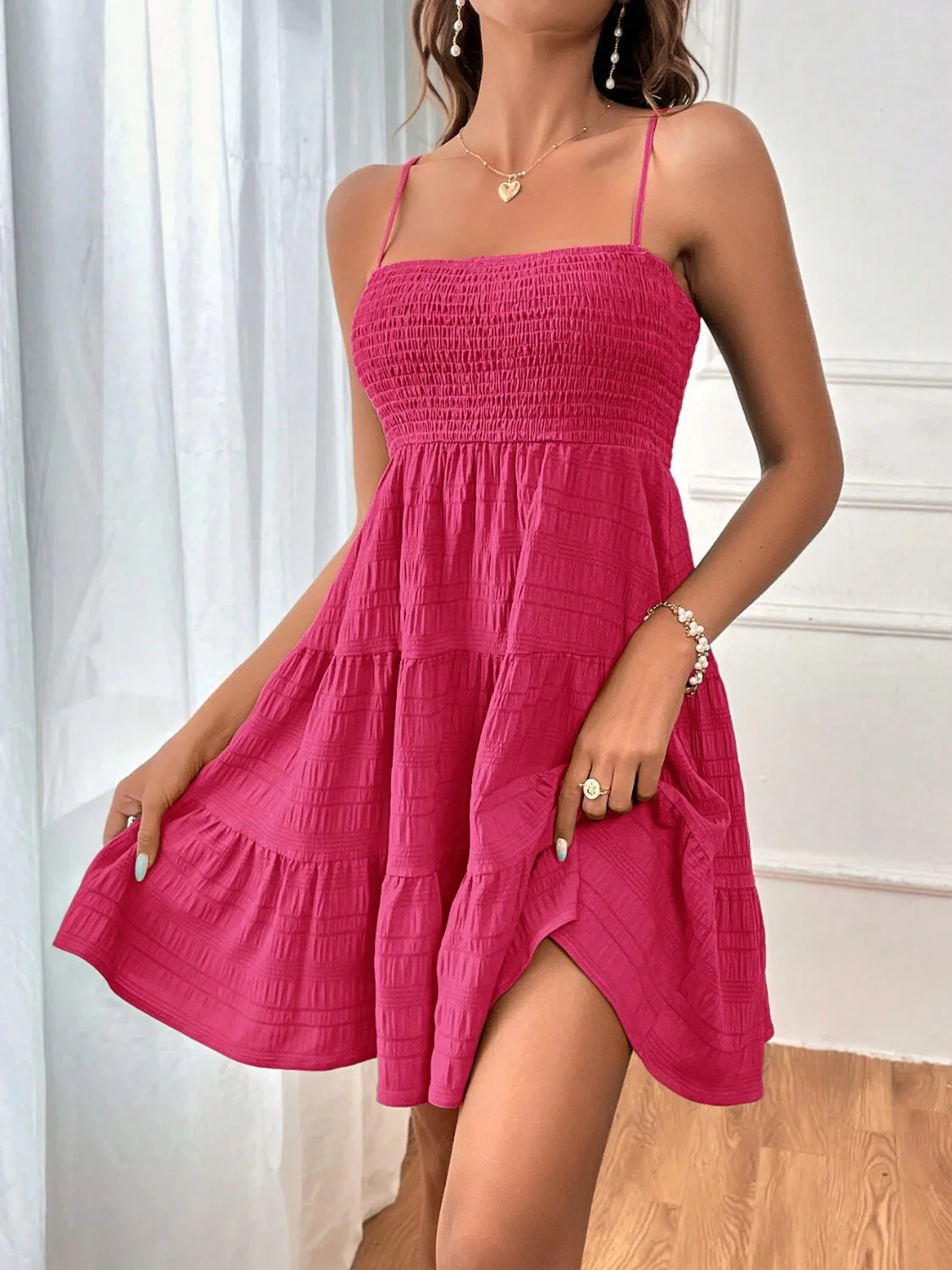 Smocked Tiered Sleeveless Mini Dress - Image 19