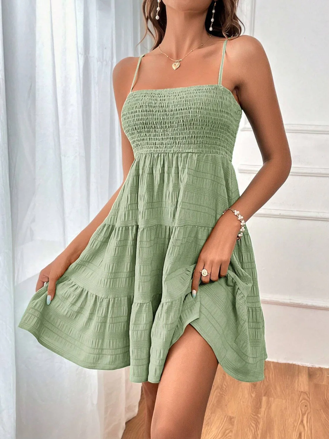 Smocked Tiered Sleeveless Mini Dress - Image 21