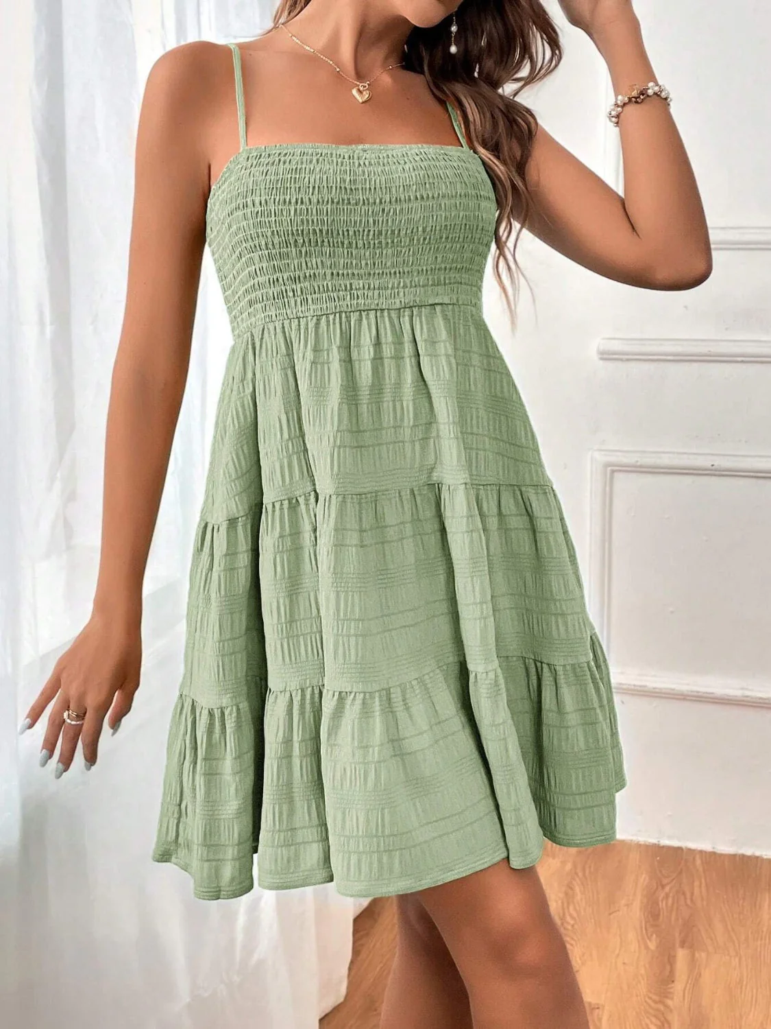 Smocked Tiered Sleeveless Mini Dress - Image 22