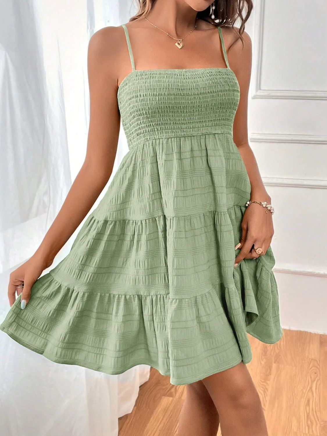 Smocked Tiered Sleeveless Mini Dress - Image 23