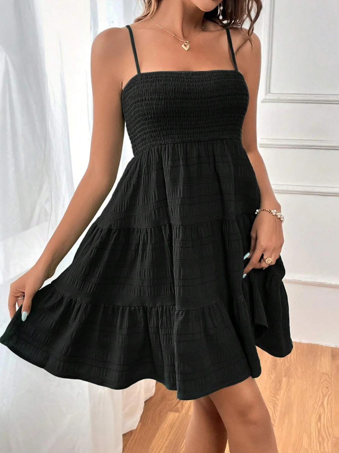 Smocked Tiered Sleeveless Mini Dress - Image 25
