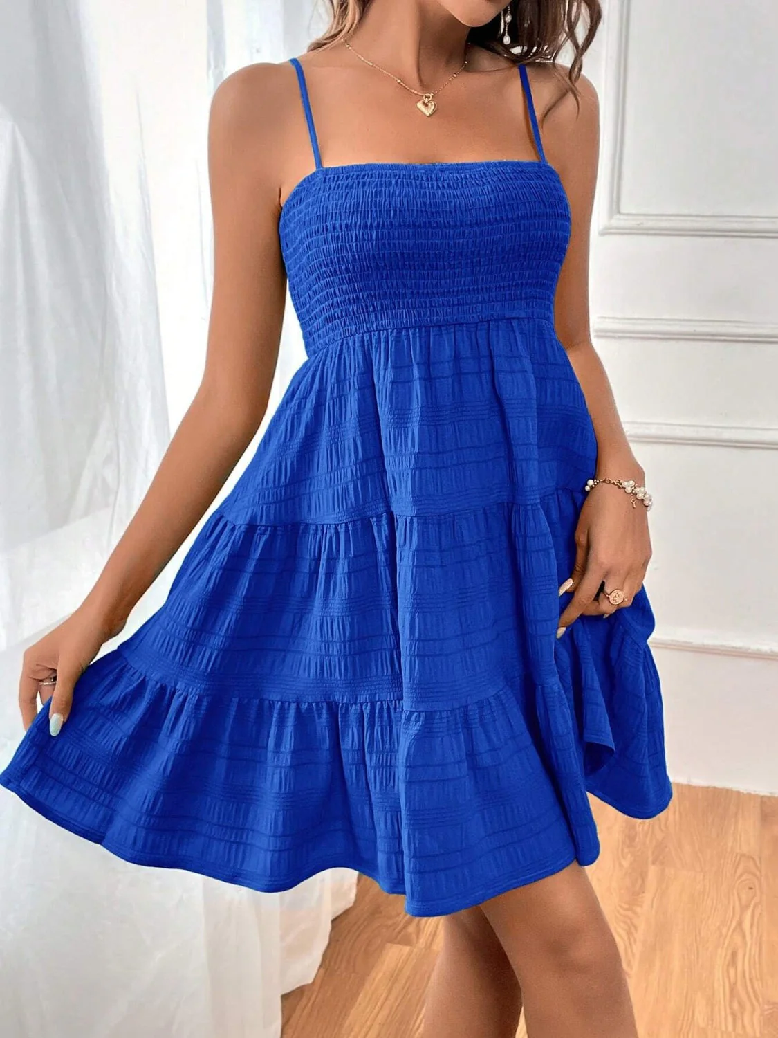 Smocked Tiered Sleeveless Mini Dress - Image 3