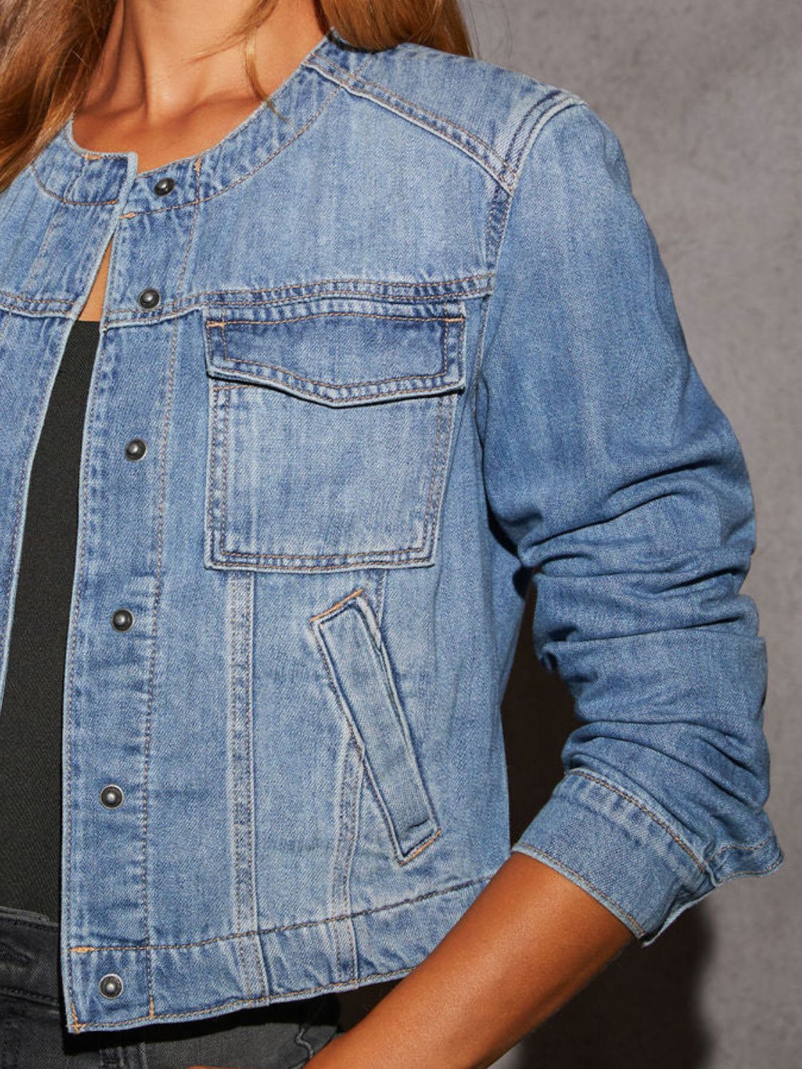 Snap Down Dropped Cargo Denim Jacket - Image 5