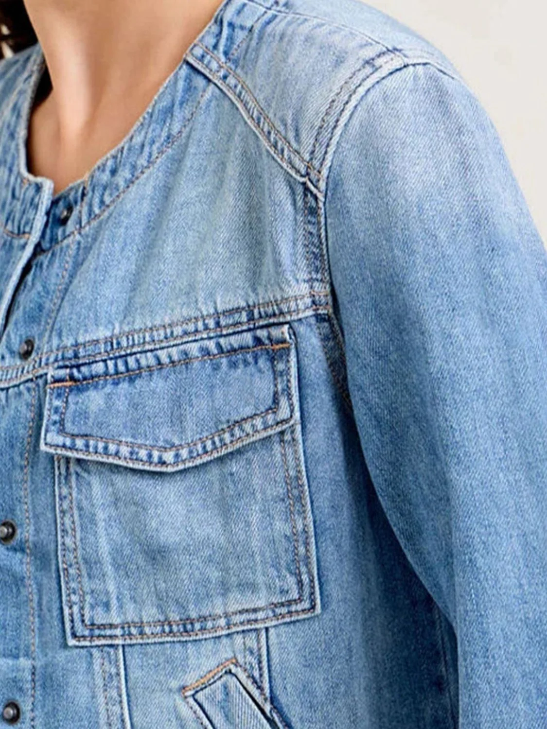 Snap Down Dropped Cargo Denim Jacket - Image 6