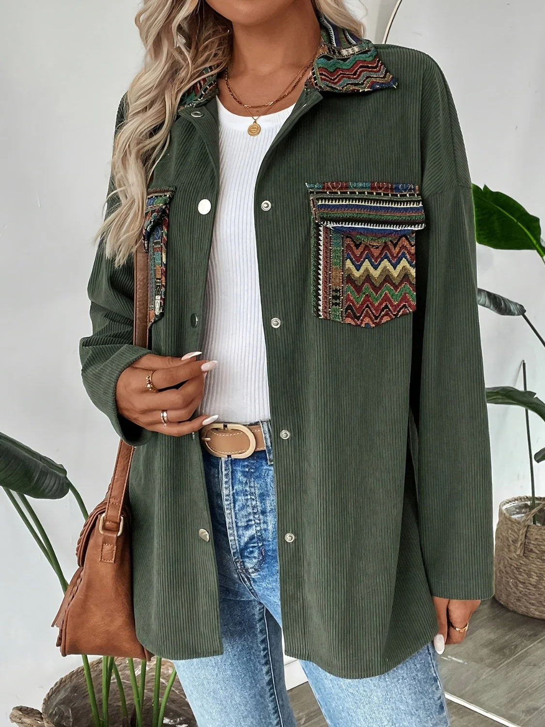 Snap Down Long Sleeve Jacket with Chest Pockets - Image 2