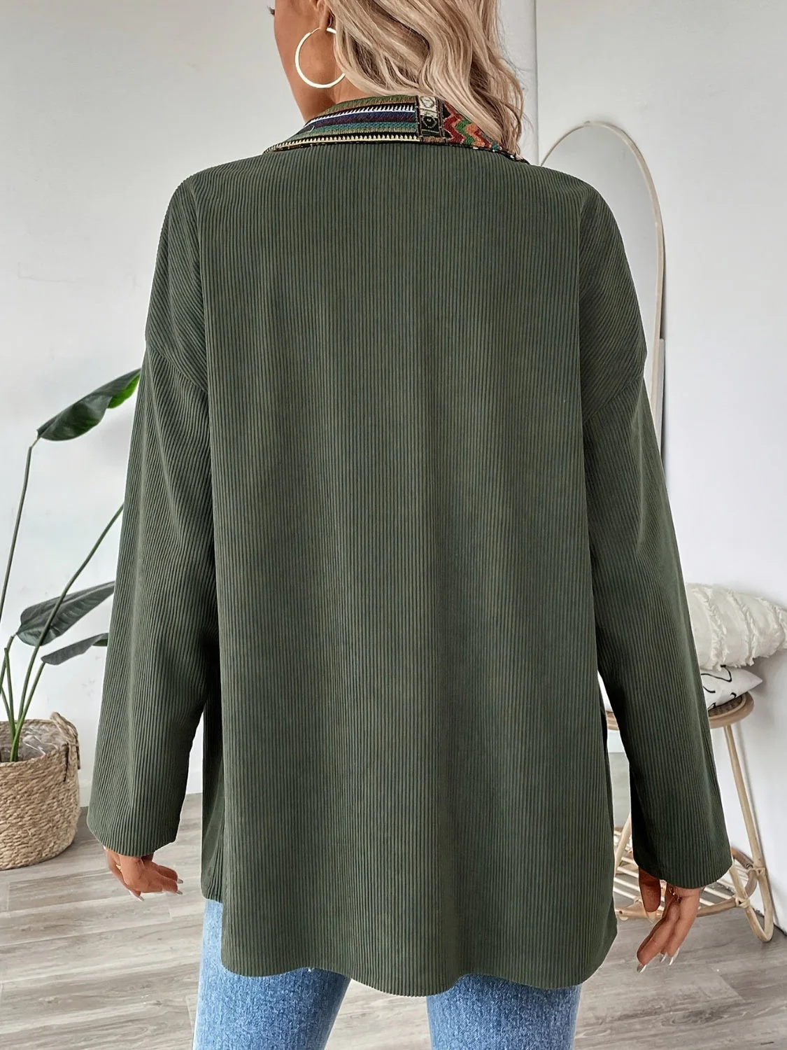 Snap Down Long Sleeve Jacket with Chest Pockets - Image 3
