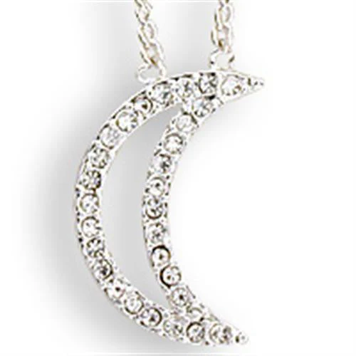 SNK13 - Silver Brass Chain Pendant with Top Grade Crystal in Clear - Image 2