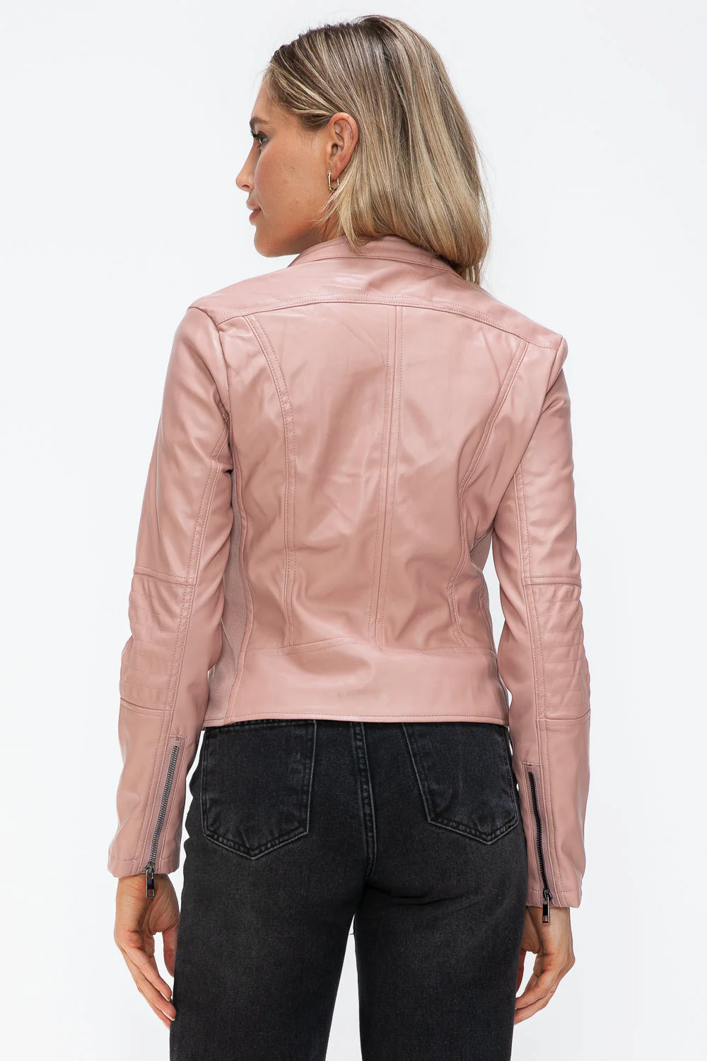 Snobbish Faux Leather Zip Up Drawstring Hooded Jacket - Image 26