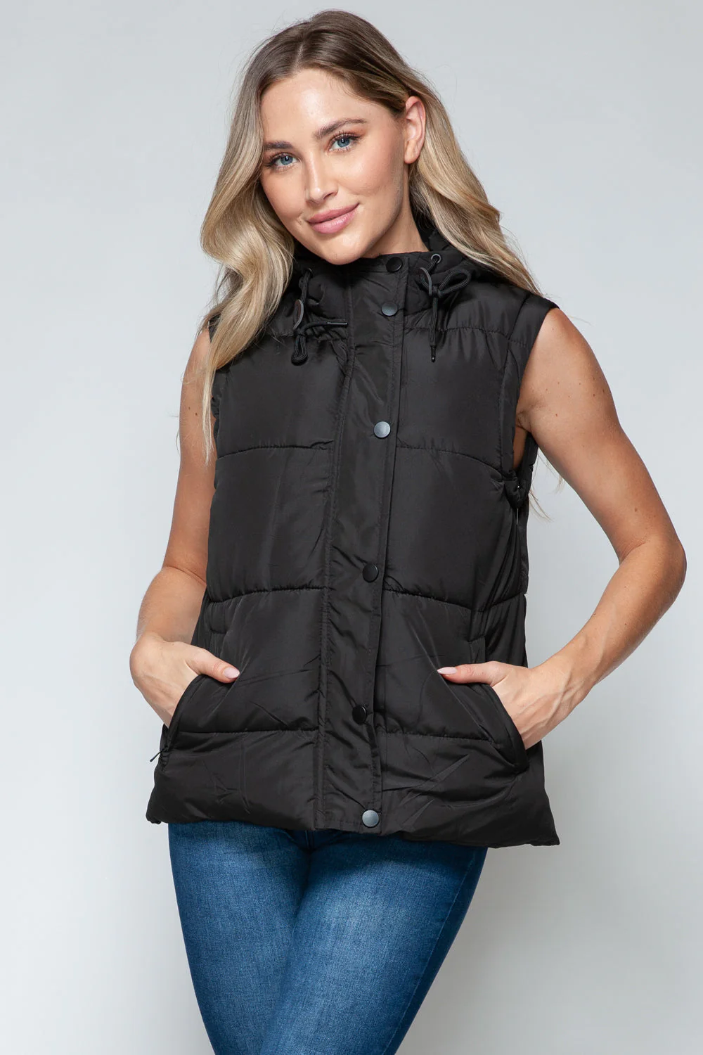 Snobbish Snap and Zip Closure Hooded Vest - Image 4