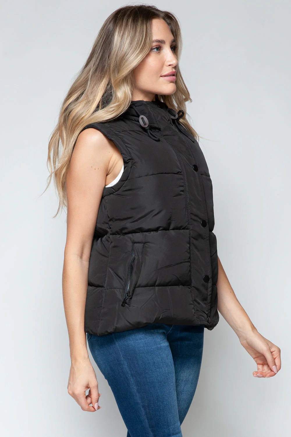 Snobbish Snap and Zip Closure Hooded Vest - Image 5