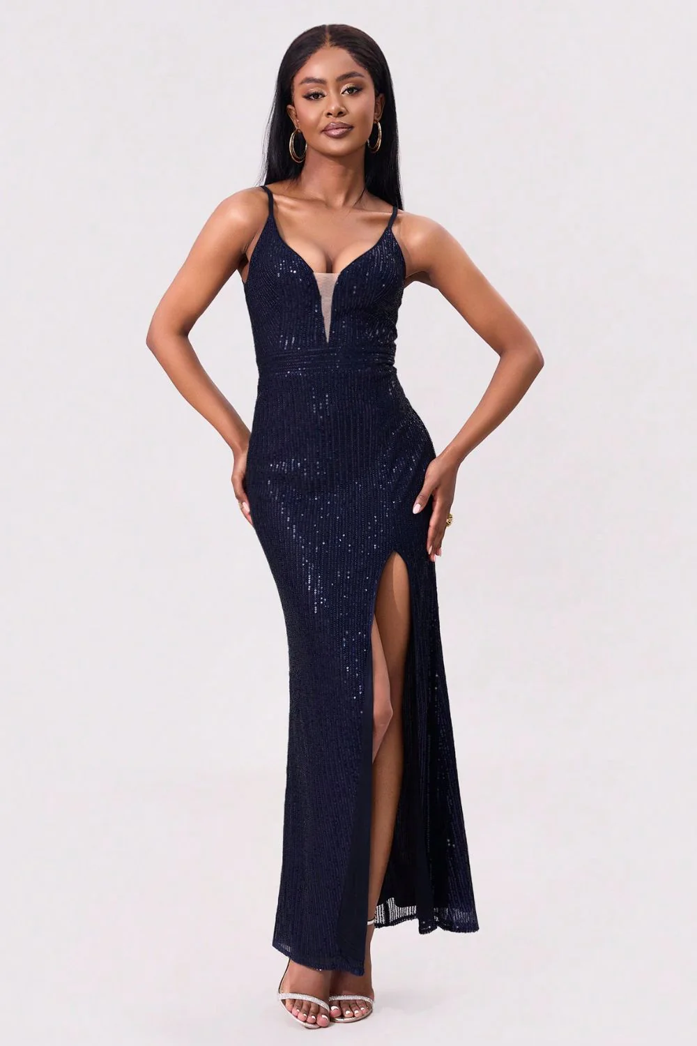 Split Sequin Backless Maxi Cami Dress - Image 3