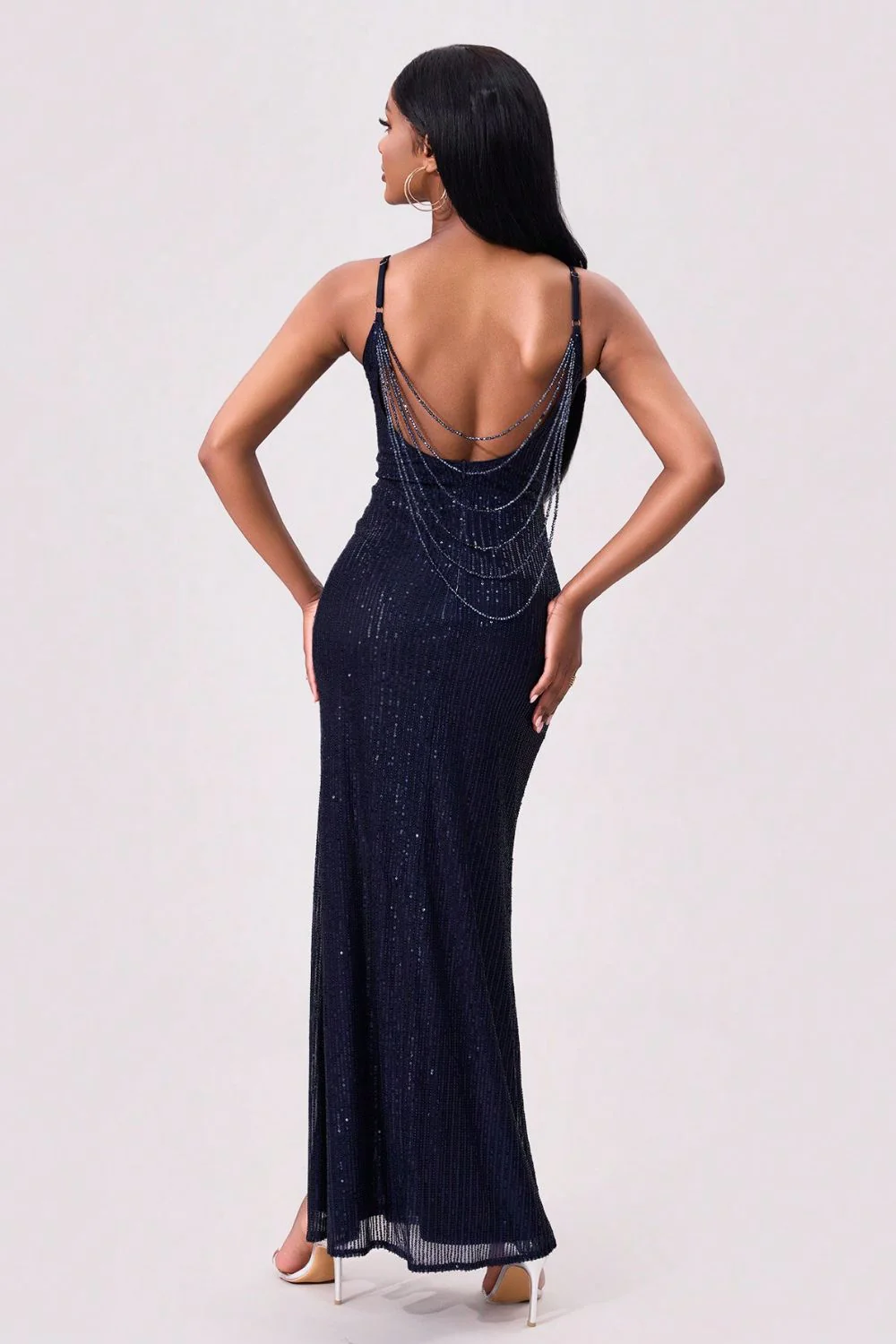 Split Sequin Backless Maxi Cami Dress - Image 4