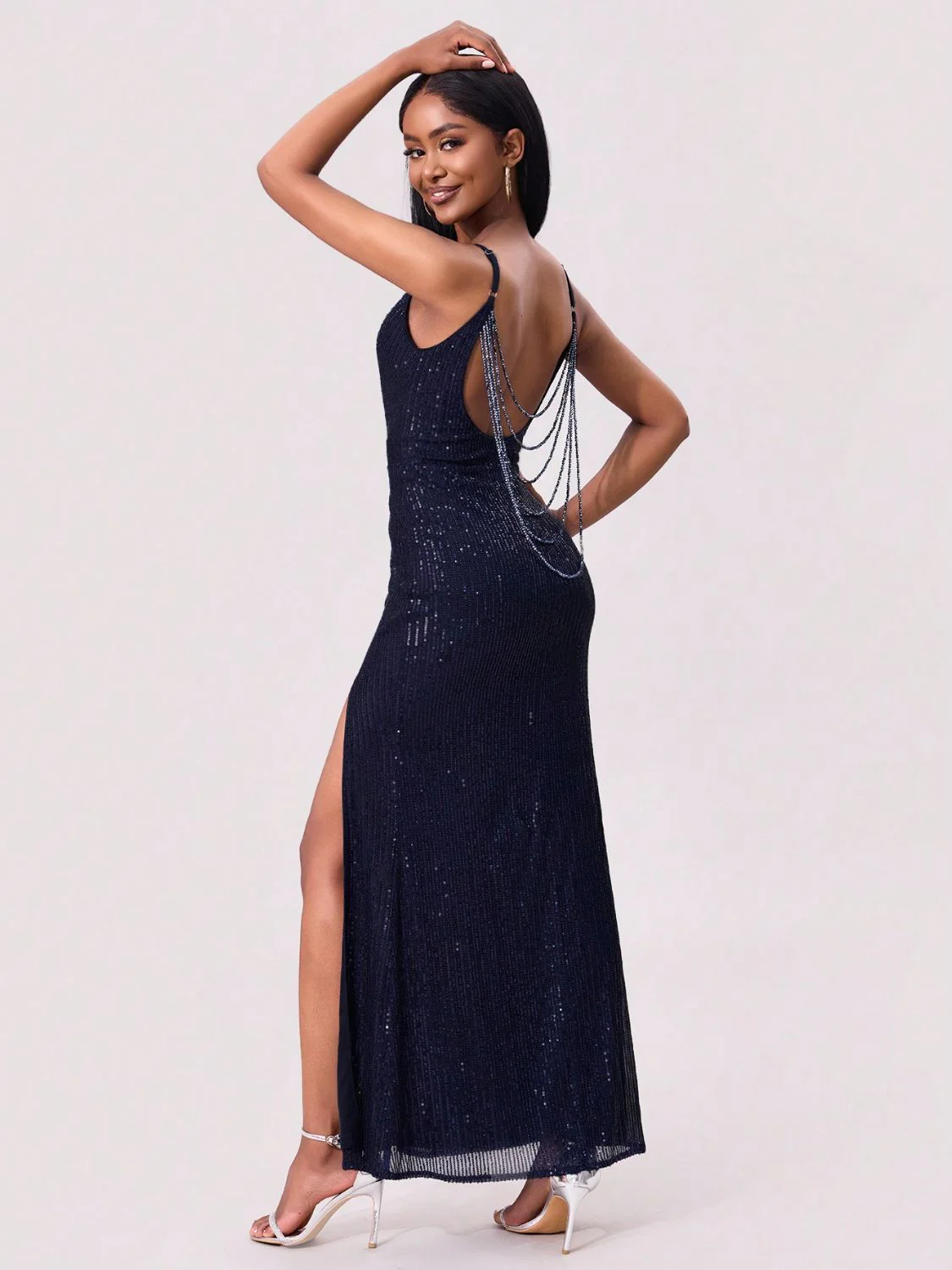 Split Sequin Backless Maxi Cami Dress - Image 5