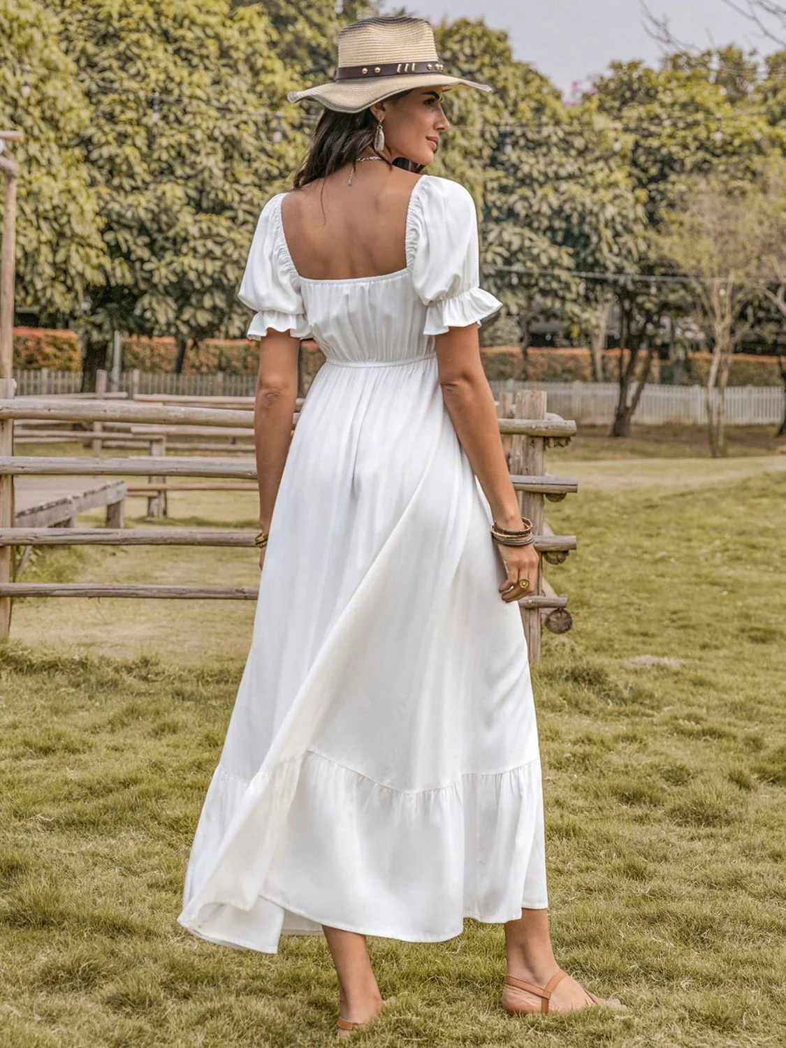 Square Neck Flounce Sleeve Midi Dress - Image 2