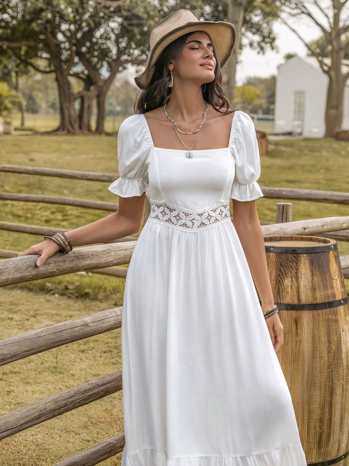 Square Neck Flounce Sleeve Midi Dress - Image 3