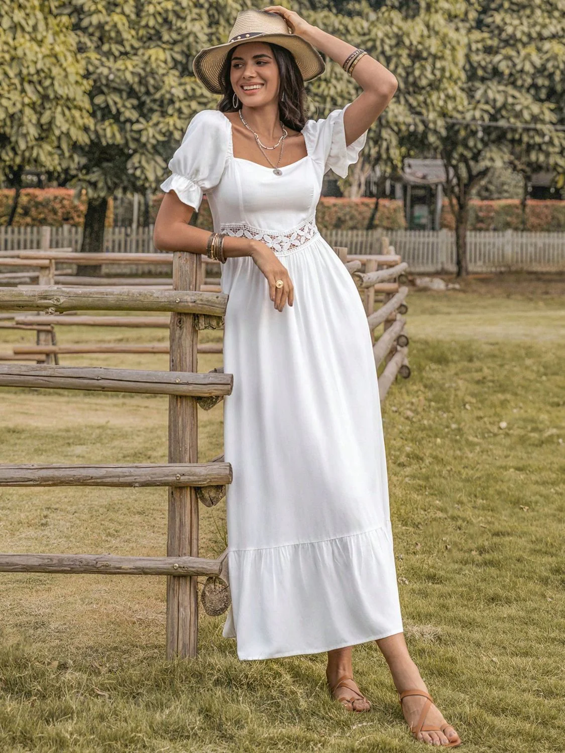 Square Neck Flounce Sleeve Midi Dress - Image 5