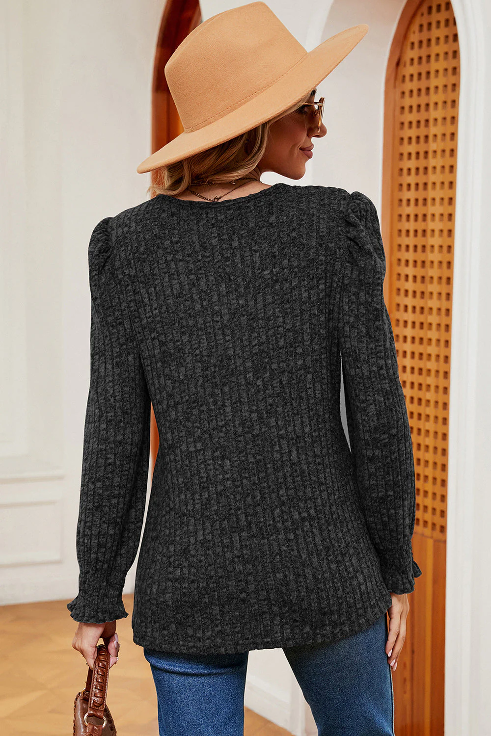 Square Neck Flounce Sleeve T-Shirt - Image 16