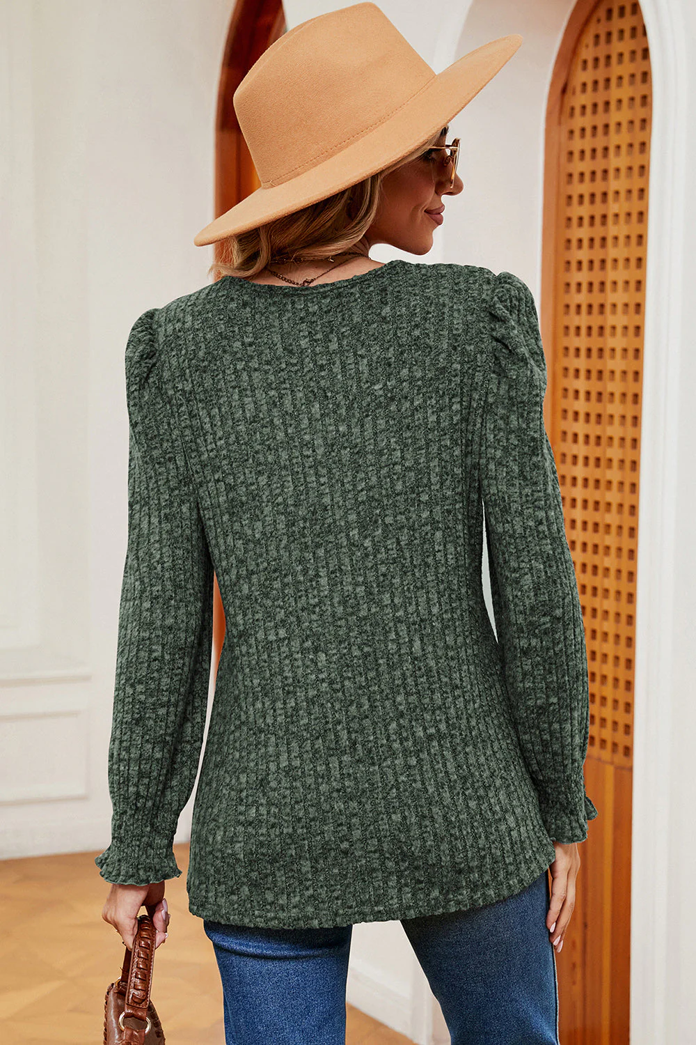 Square Neck Flounce Sleeve T-Shirt - Image 2
