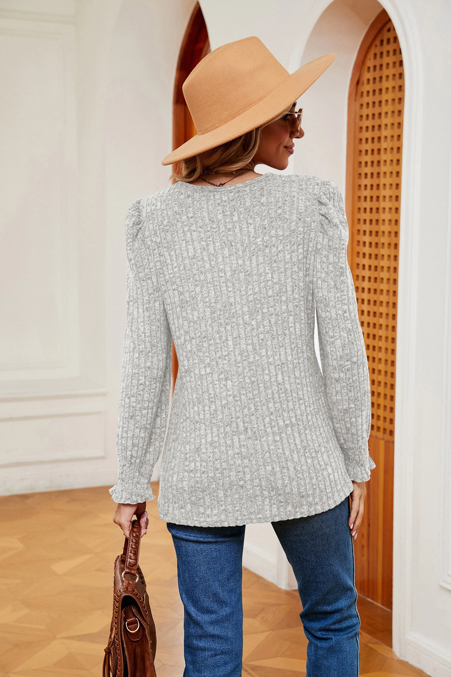 Square Neck Flounce Sleeve T-Shirt - Image 20
